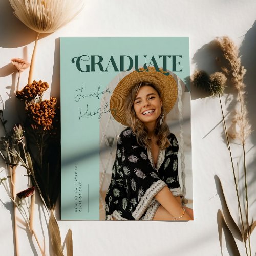 Graduate Retro Green Arch Graduation Announcement