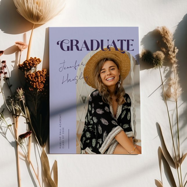 Graduate Retro Purple Arch Graduation Announcement (Creator Uploaded)