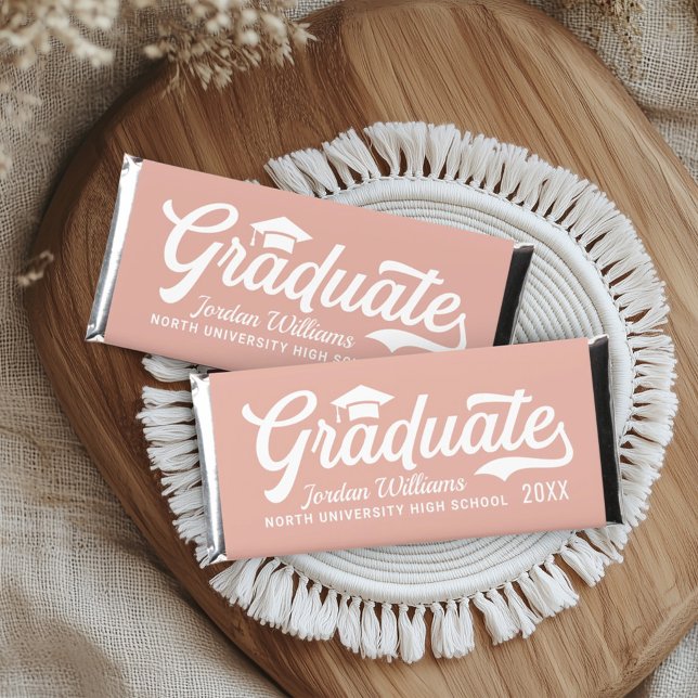 Graduate Rose Gold Blush Script Hershey Bar Favors (Creator Uploaded)