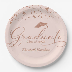 Graduate Rose Gold Foil Graduation Party Pink Paper Plates