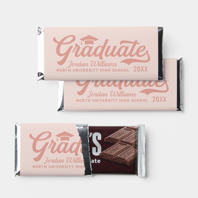 Graduate Rose Gold Script Custom Graduation Hershey Bar Favors (Front)