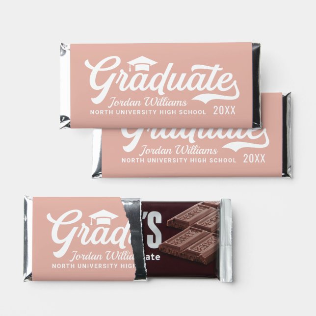 Graduate Rose Gold Script Custom Graduation Hershey Bar Favors (Front)