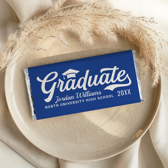 Graduate Royal Blue Script Custom Hershey Bar Favors (Creator Uploaded)