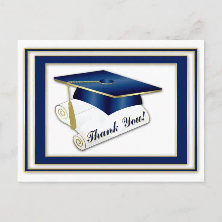 Graduate Royal Blue Thank You Postcard | Zazzle