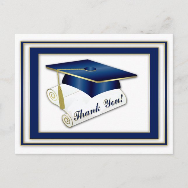 Graduate Royal Blue Thank You Postcard (Front)