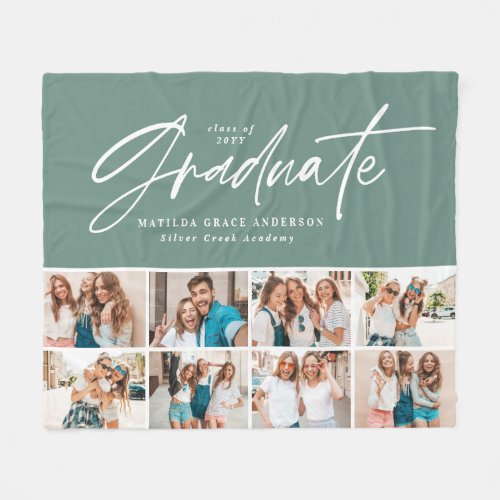 Graduate sage green multi photo elegant modern fleece blanket