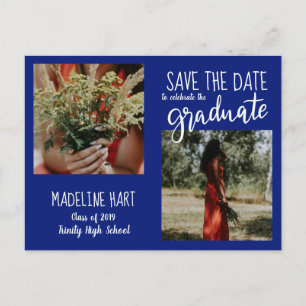 Graduate   Save The Date Modern Photo   Navy Blue Announcement Postcard
