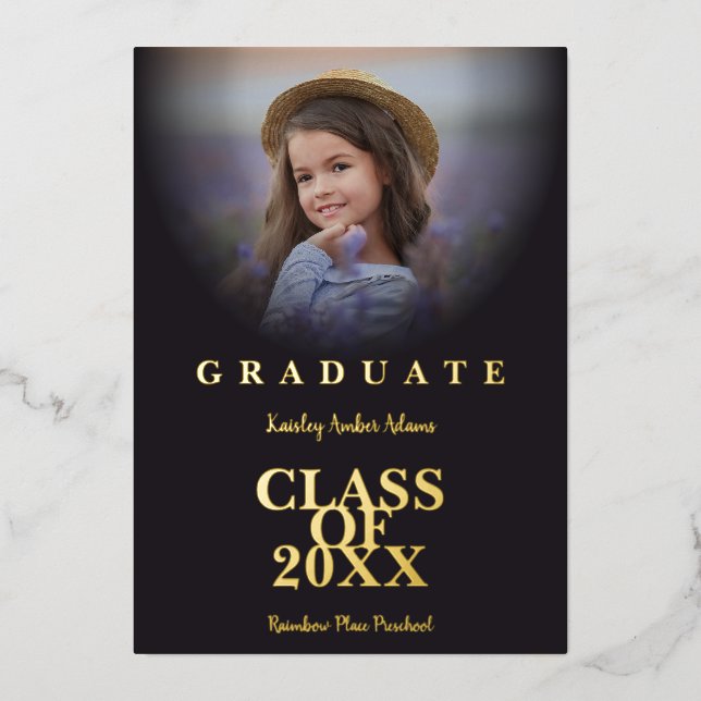 Graduate School Graduation Modern Photo Golden Foil Invitation (Front)