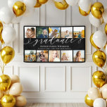 Graduate Script 10 Photo Collage Black Graduation Banner<br><div class="desc">Stylish and beautiful personalized banner to display and celebrate your amazing graduate. This graduation banner features a 10 photo grid collage to display your own special graduate photos and memories. "graduate" designed in a beautiful handwritten white script style. Customize with the graduate name,  year,  and school.</div>
