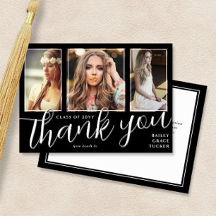 Graduate Script 3-Photo Graduation Thank You Card