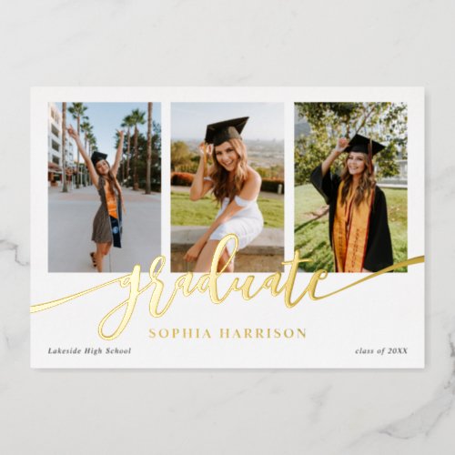 Graduate Script 3 Photos Graduation Foil Invitation