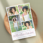Graduate Script 4 Photos Graduation Announcement<br><div class="desc">Create the perfect invite with this "Graduate Script 4 Photos Graduation Announcement" invitation card template. This high-quality design is easy to customize to be uniquely yours! This photo graduation announcement features 4 (four) of your grad's favorite photos in an elegant collage with their class year, name and high school or...</div>