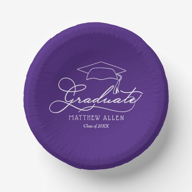 Graduate Script and Grad Cap on Purple Paper Bowls (Front)