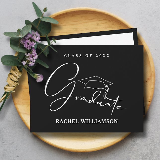 Graduate Script Black Thank You Note Card (Graduate script black flat thank you notes have room for your message on the back)