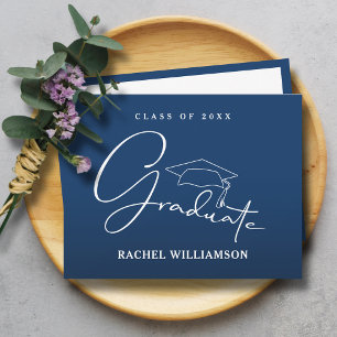Graduate Script Blue Thank You Note Card