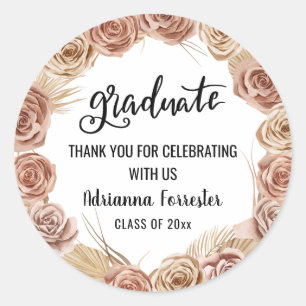 Graduate Script Boho Roses Wreath Classic Round Sticker