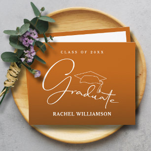 Graduate Script Burnt Orange Thank You Note Card