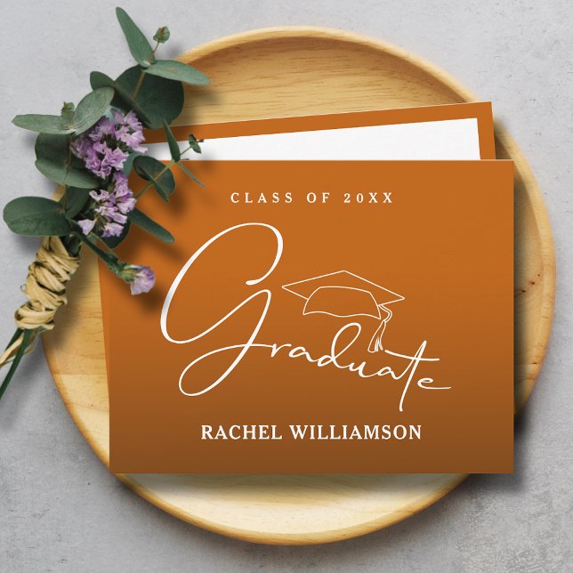 Graduate Script Burnt Orange Thank You Note Card (Graduate Script Burnt Orange Flat Thank You Note Cards, write or print your message on the back)