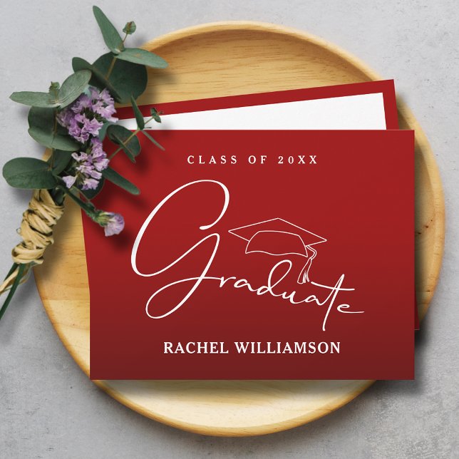 Graduate Script Cardinal Red Thank You Note Card (Graduate script cardinal red flat thank you notes have room for your message on the back)