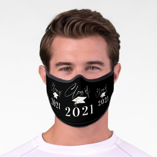 Graduate Script CLASS OF 2021 Mortarboard Black Premium Face Mask