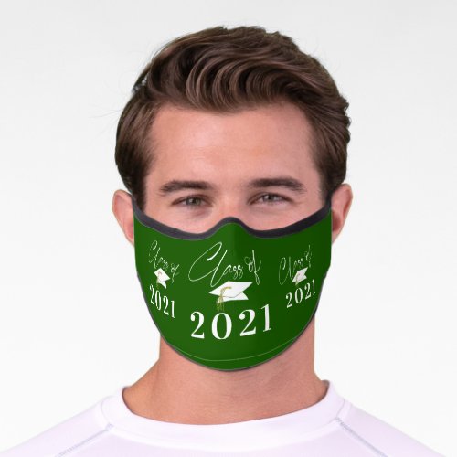 Graduate Script CLASS OF 2021 Mortarboard Green Premium Face Mask