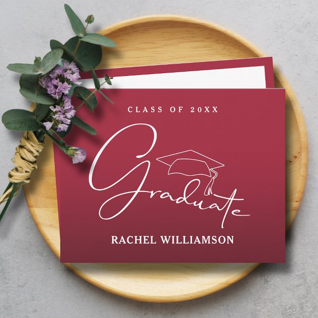Graduate Script Crimson Red Thank You Note Card (Graduate Script Crimson Red Flat Thank You Note Cards,  write or print your message on the back)