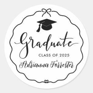 Graduate Script Cute Bow Graduate Hat Thank You Classic Round Sticker