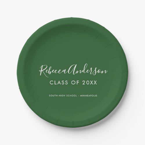 Graduate Script Dark Green Class of 2023 Paper Plates