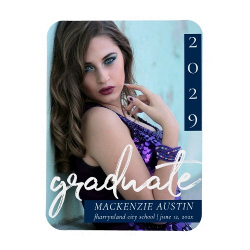 Graduate Script  Dark Navy Blue Photo Keepsake Magnet