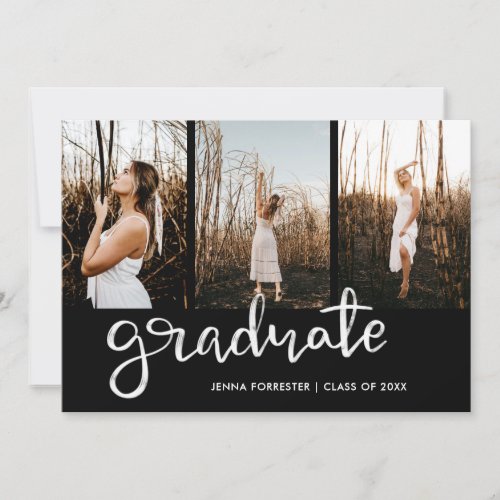 Graduate Script Elegant Black  Photo Invitation