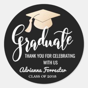 Graduate Script   Grad Hat   Thank You Black Classic Round Sticker