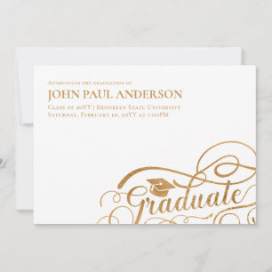 Graduate Script Graduation Grad Cap White Gold Announcement