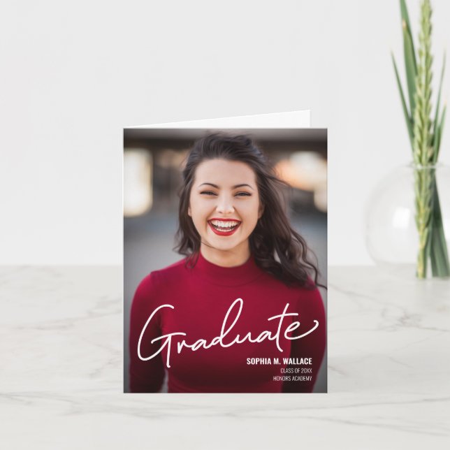Graduate Script Modern Photo Custom Announcement (Front)