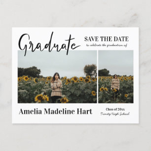 Graduate Script Modern Save The Date Multi Photo  Announcement Postcard