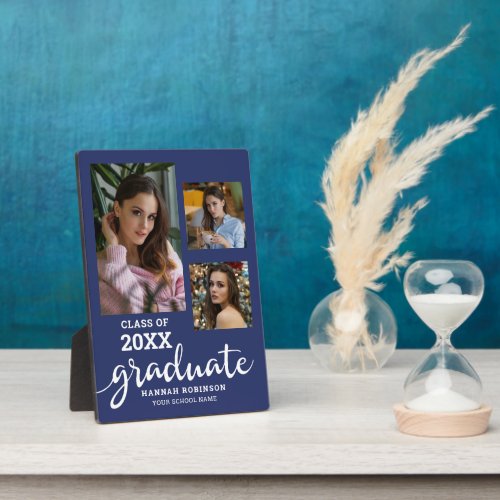 Graduate Script Multi Photo Blue Graduation Plaque