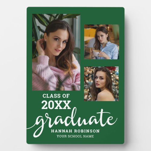 Graduate Script Multi Photo Green Graduation  Plaque