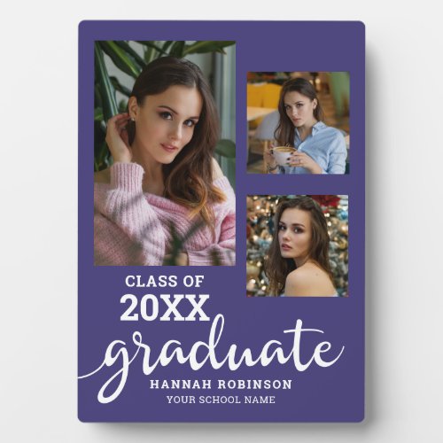 Graduate Script Multi Photo Purple Graduation  Plaque