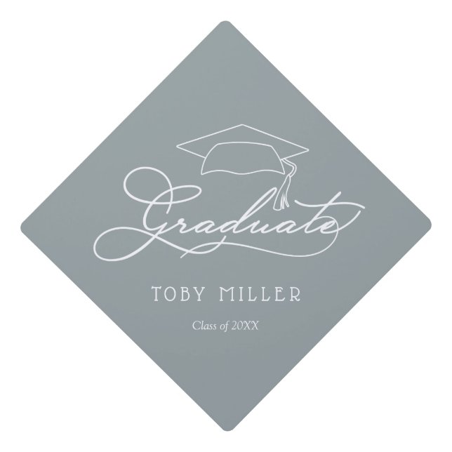 Graduate Script on Silver Gray Graduation Cap Topper (Front)