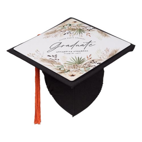 Graduate script pampas eucalyptus elegant decor graduation cap topper