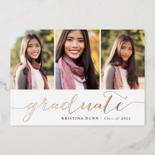 Graduate Script Photo Collage  Graduation Foil Invitation