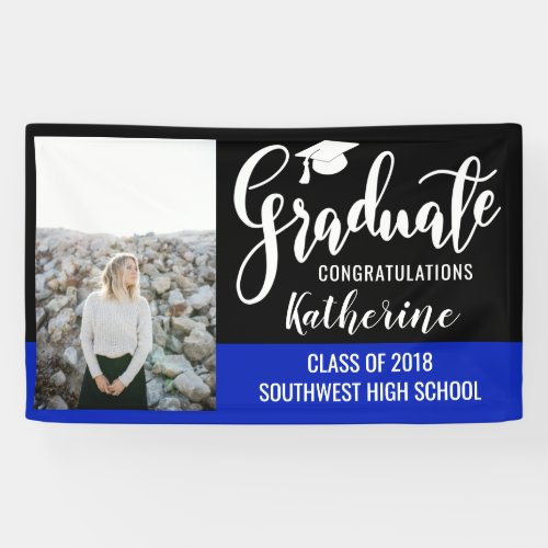 Graduate Script  Photo Congratulations Black Blue Banner