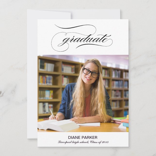 Graduate Script Photo Graduate Announcement Card (Front)
