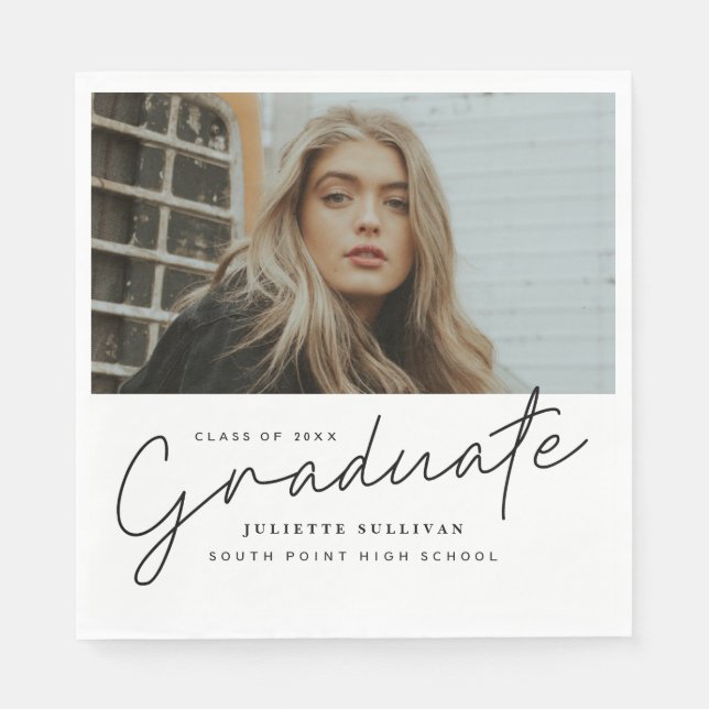 Graduate script photo graduation party napkins (Front)