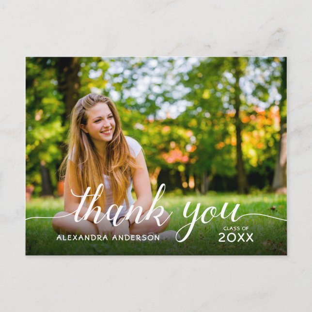 Graduate Script Photo Graduation Thank You Postcard (Front)
