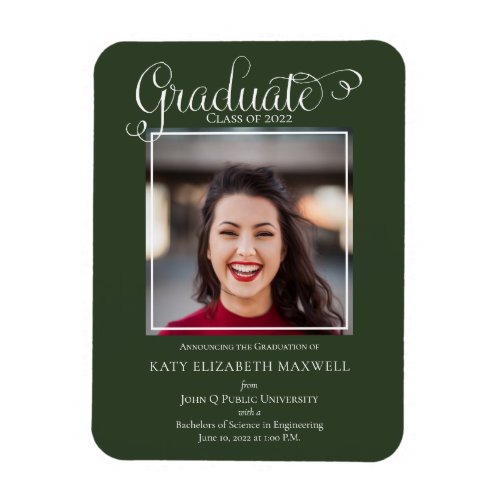 Graduate Script Photo Green College Graduation Magnet