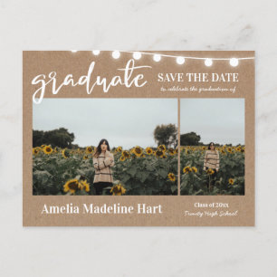 Graduate Script Rustic Kraft Paper Save The Date Announcement Postcard