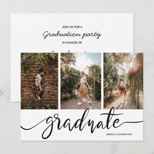 Graduate Script Three Photos Graduation Party Invi Invitation | Zazzle