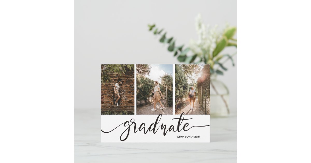 Graduate Script Three Photos Graduation Party Invi Invitation | Zazzle