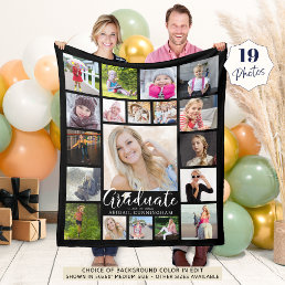 Graduate Script Typography 19 Photo Collage Black Fleece Blanket