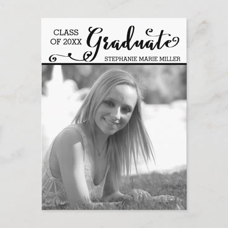 Graduate Script Vertical - Postcard Announcement | Zazzle